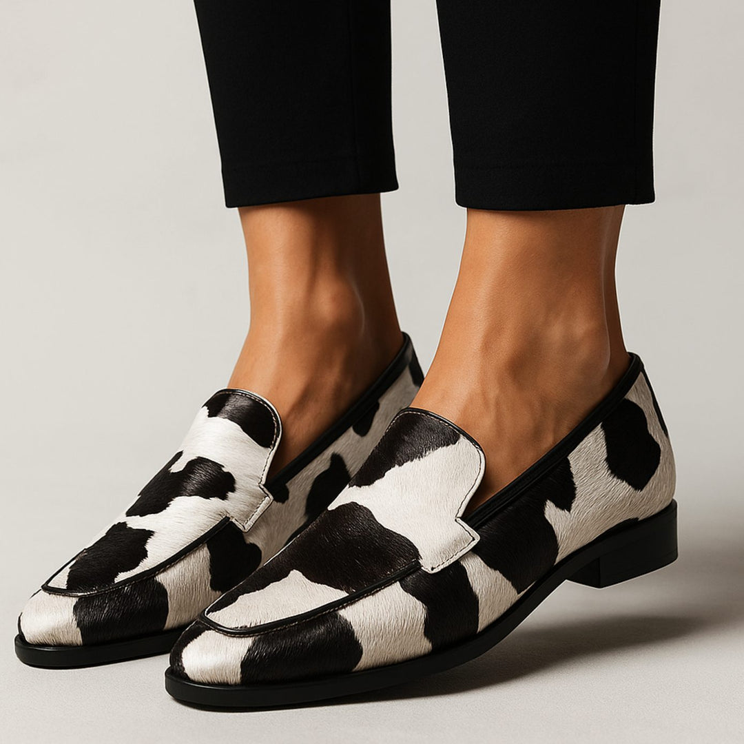 Emma | Women's Cow-Print Pointed-Toe Slip-On Modern Loafers