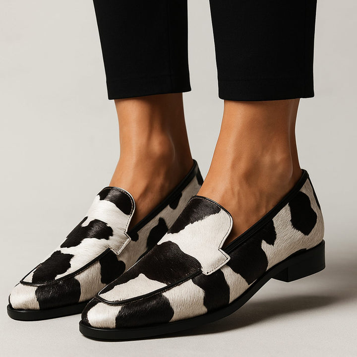 Emma | Women's Cow-Print Pointed-Toe Slip-On Modern Loafers