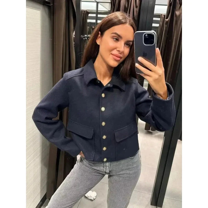 Amber | Women's Cropped Button Front Bomber Jacket