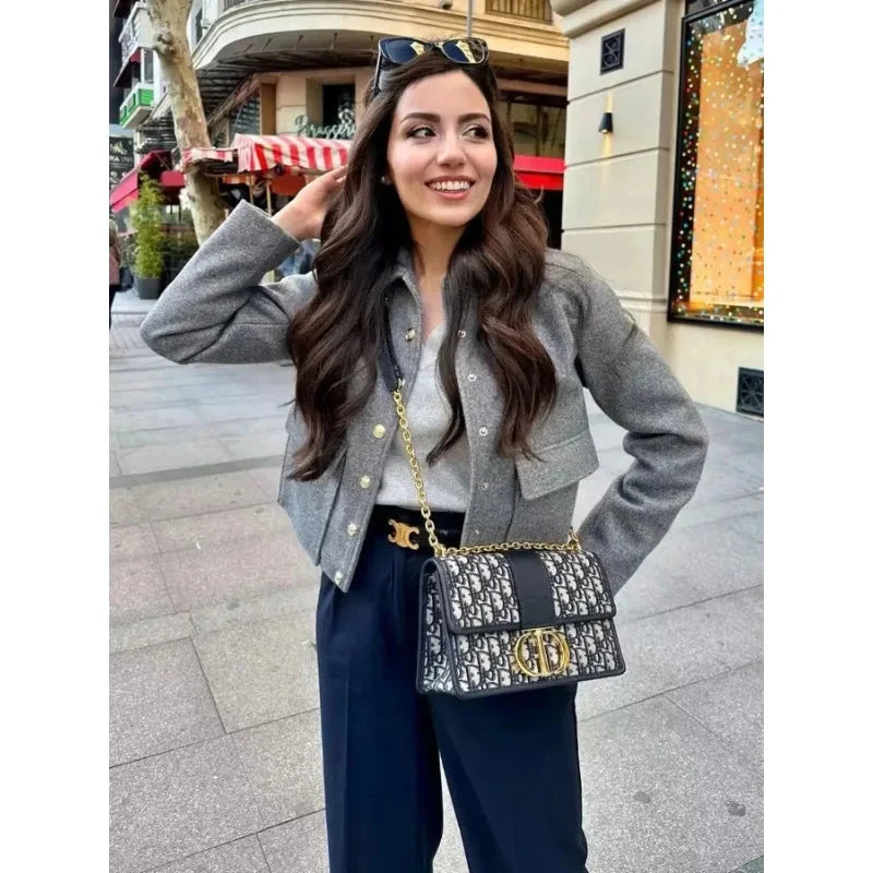 Amber | Women's Cropped Button Front Bomber Jacket