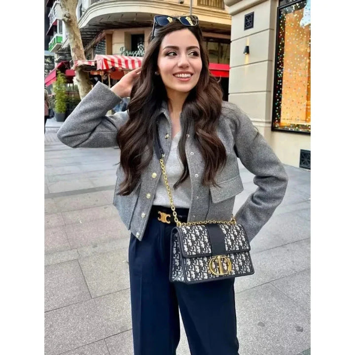 Amber | Women's Cropped Button Front Bomber Jacket