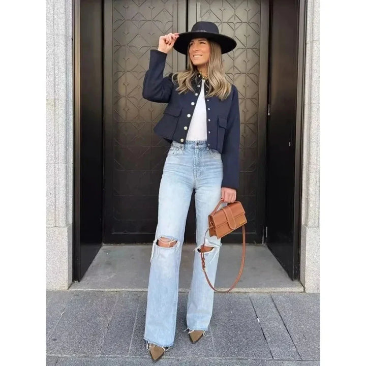 Amber | Women's Cropped Button Front Bomber Jacket