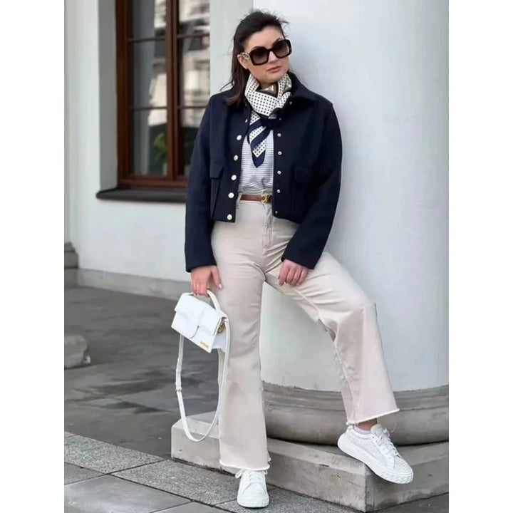 Amber | Women's Cropped Button Front Bomber Jacket