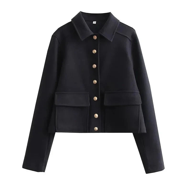 Amber | Women's Cropped Button Front Bomber Jacket