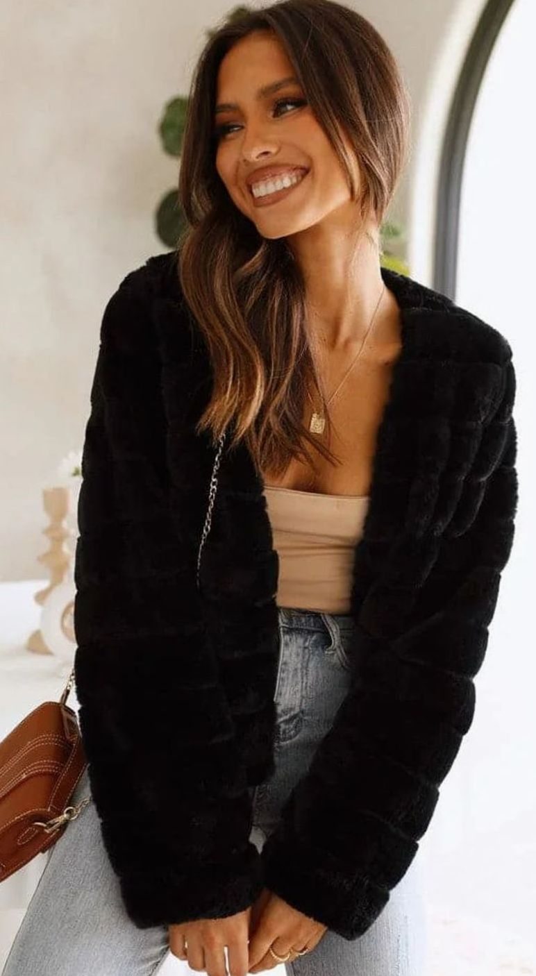 Isabella | Women's Cropped Open-Front Faux Fur Jacket
