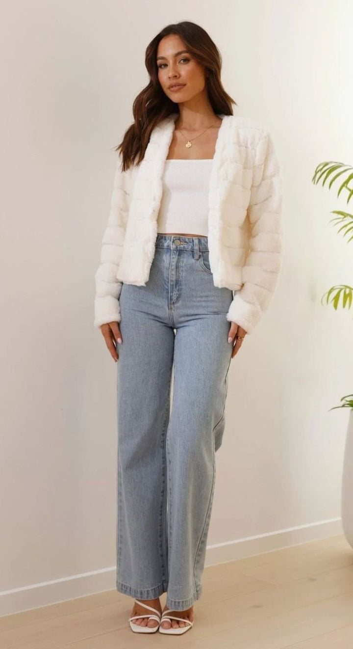 Isabella | Women's Cropped Open-Front Faux Fur Jacket