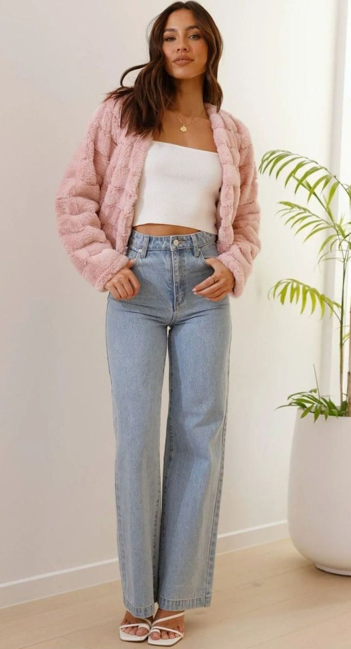 Isabella | Women's Cropped Open-Front Faux Fur Jacket
