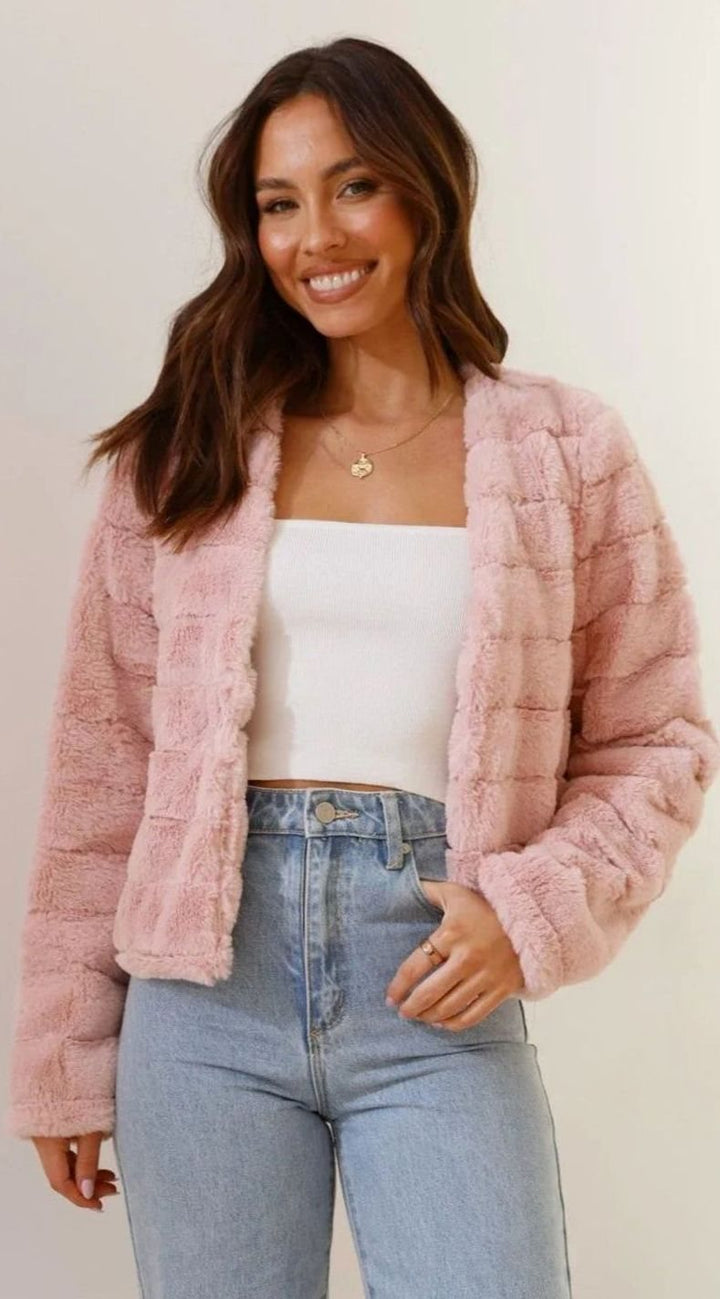 Isabella | Women's Cropped Open-Front Faux Fur Jacket