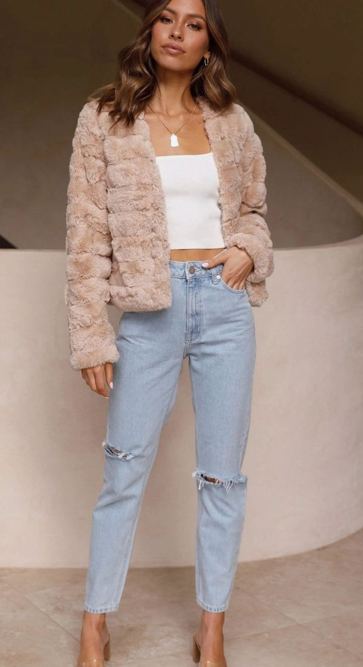 Isabella | Women's Cropped Open-Front Faux Fur Jacket
