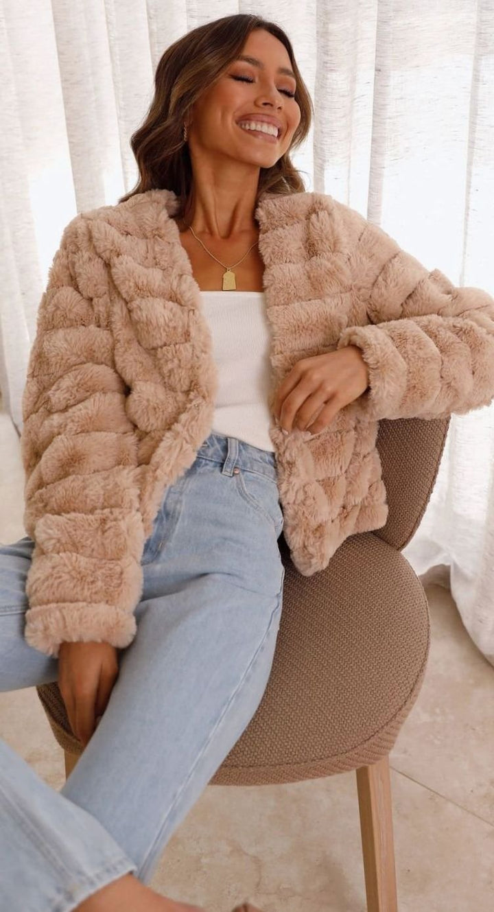 Isabella | Women's Cropped Open-Front Faux Fur Jacket