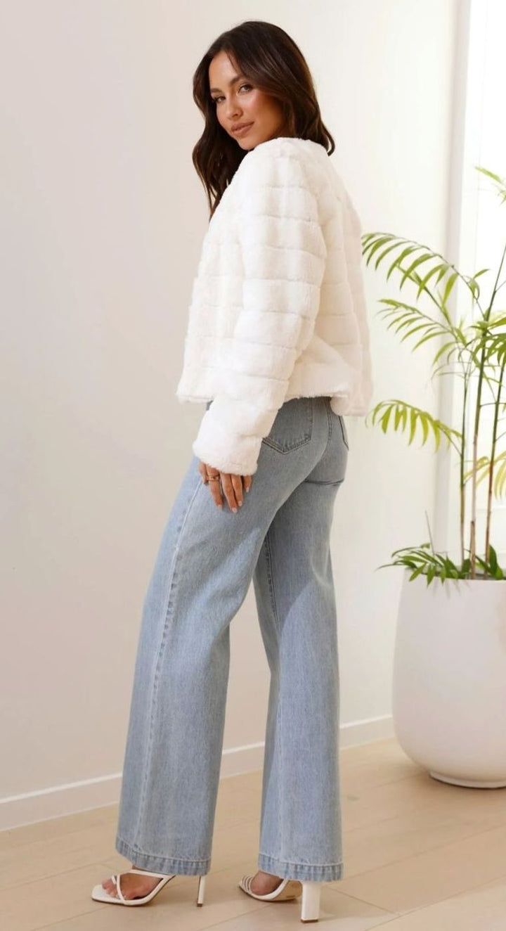 Isabella | Women's Cropped Open-Front Faux Fur Jacket