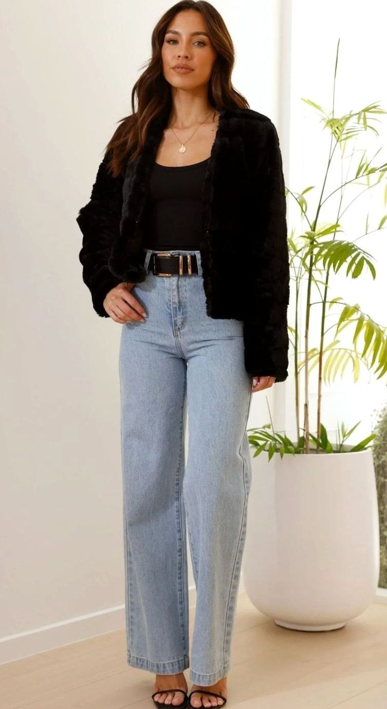 Isabella | Women's Cropped Open-Front Faux Fur Jacket