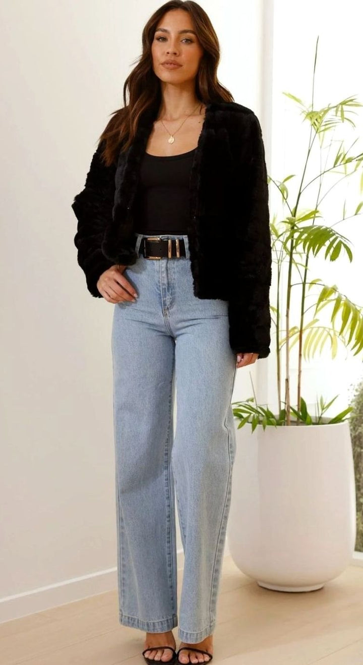 Isabella | Women's Cropped Open-Front Faux Fur Jacket