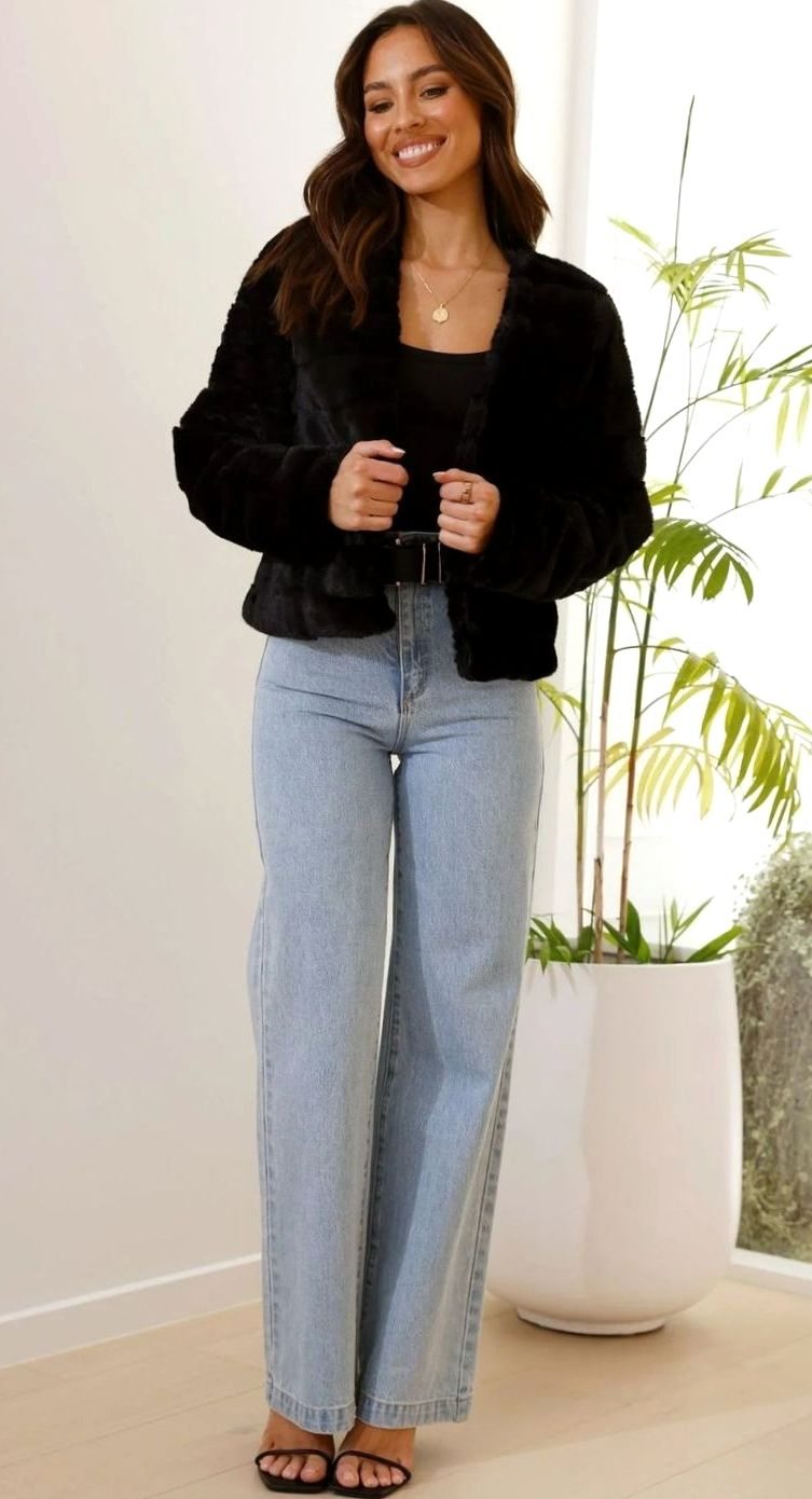 Isabella | Women's Cropped Open-Front Faux Fur Jacket
