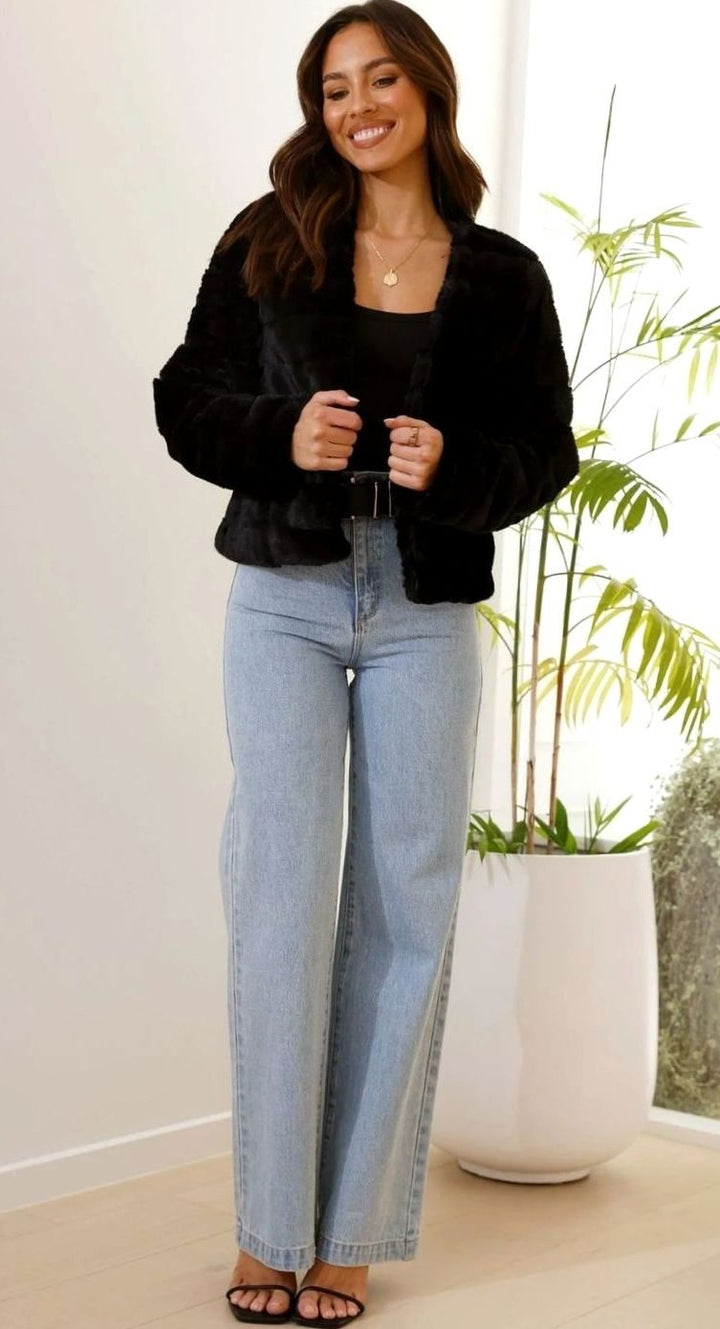 Isabella | Women's Cropped Open-Front Faux Fur Jacket