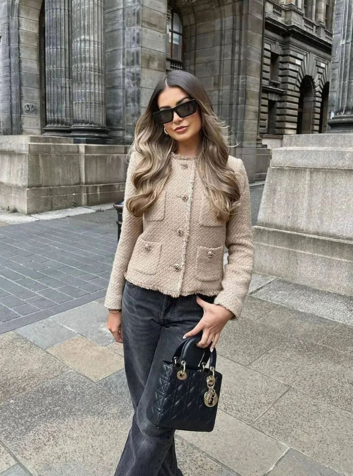 Isabella | Women's Cropped Tweed Blazer Elegant Gold-Button Front
