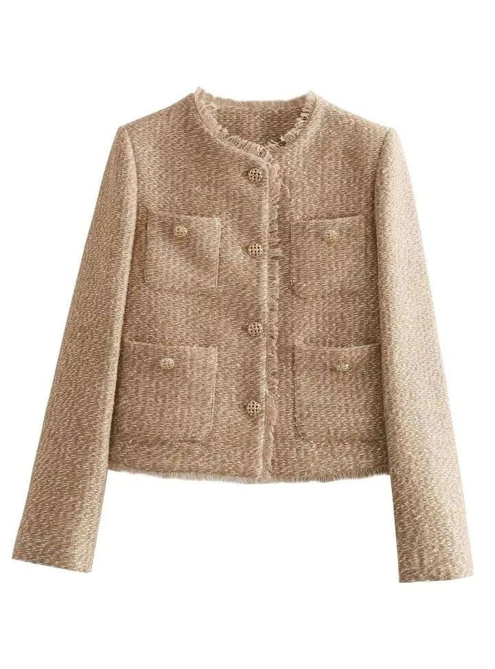 Isabella | Women's Cropped Tweed Blazer Elegant Gold-Button Front