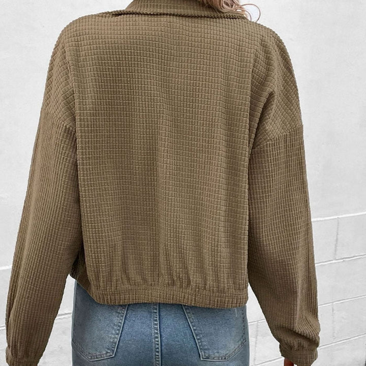Evelyn | Women's Cropped Waffle-Knit Button-Front Stand-Collar Jacket