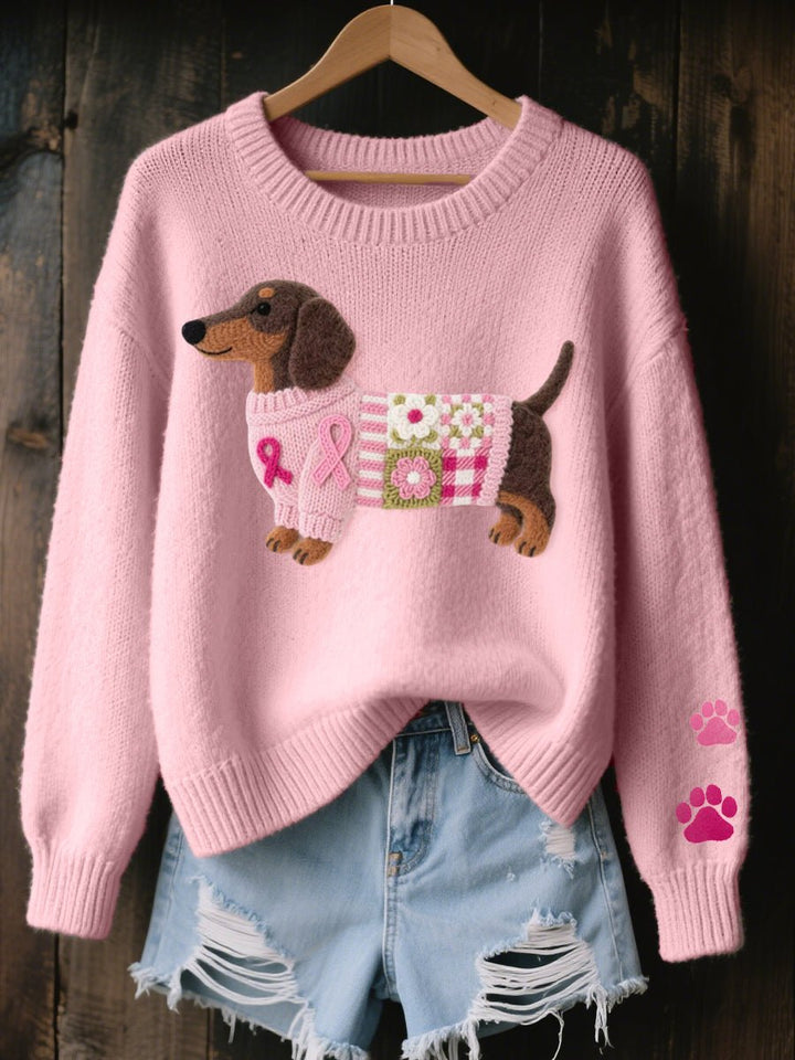 Layla | Women's Dachshund Patchwork Floral Knit Sweater