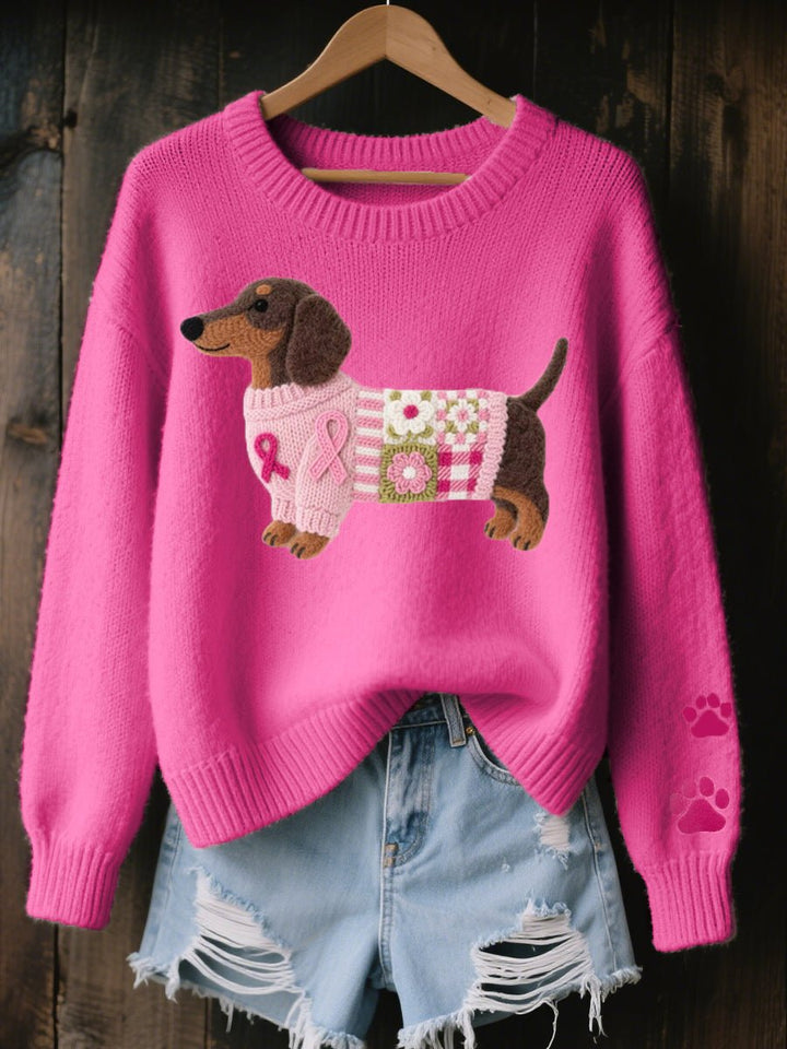 Layla | Women's Dachshund Patchwork Floral Knit Sweater