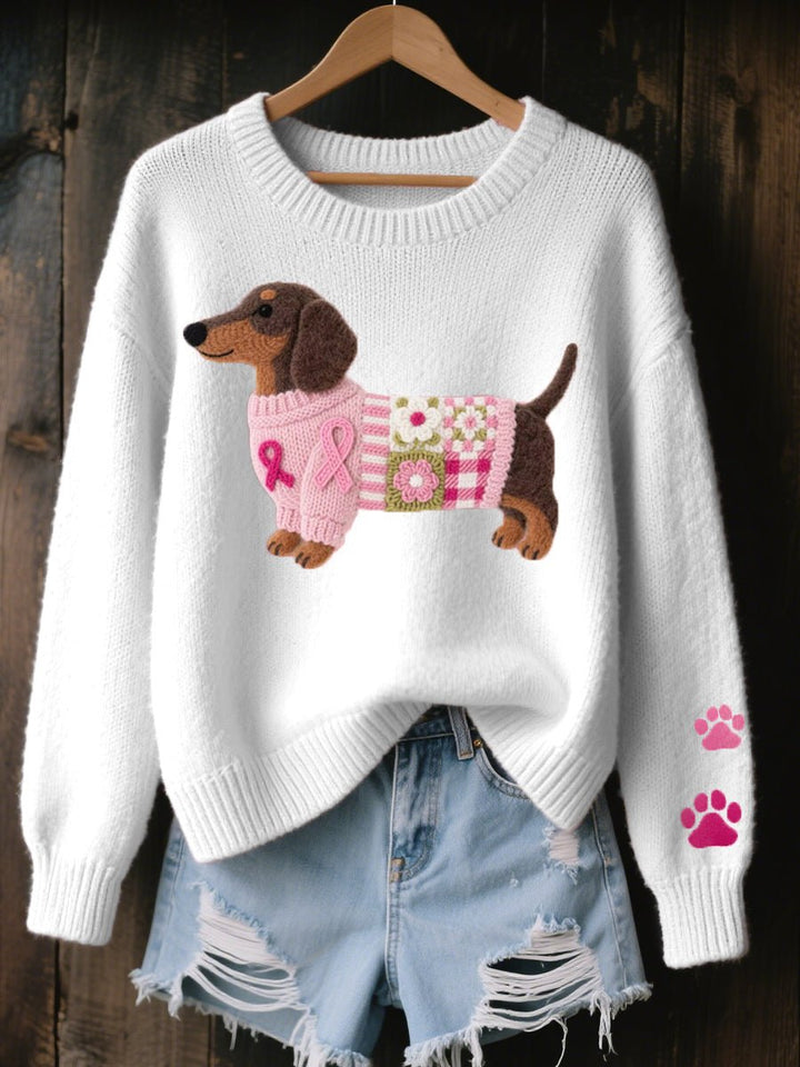 Layla | Women's Dachshund Patchwork Floral Knit Sweater