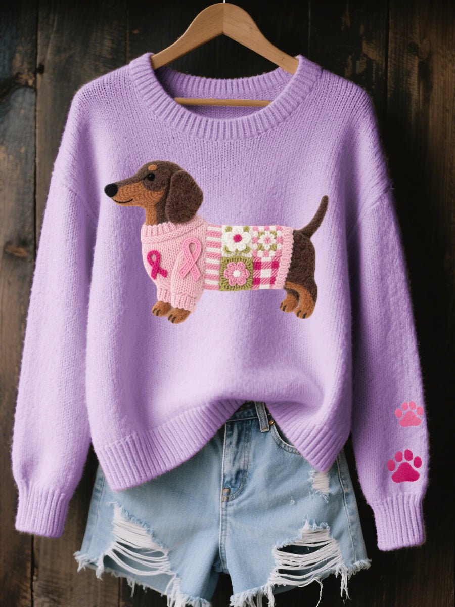 Layla | Women's Dachshund Patchwork Floral Knit Sweater
