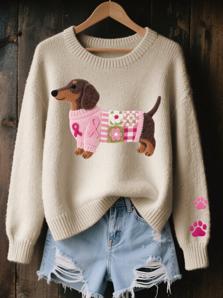 Layla | Women's Dachshund Patchwork Floral Knit Sweater