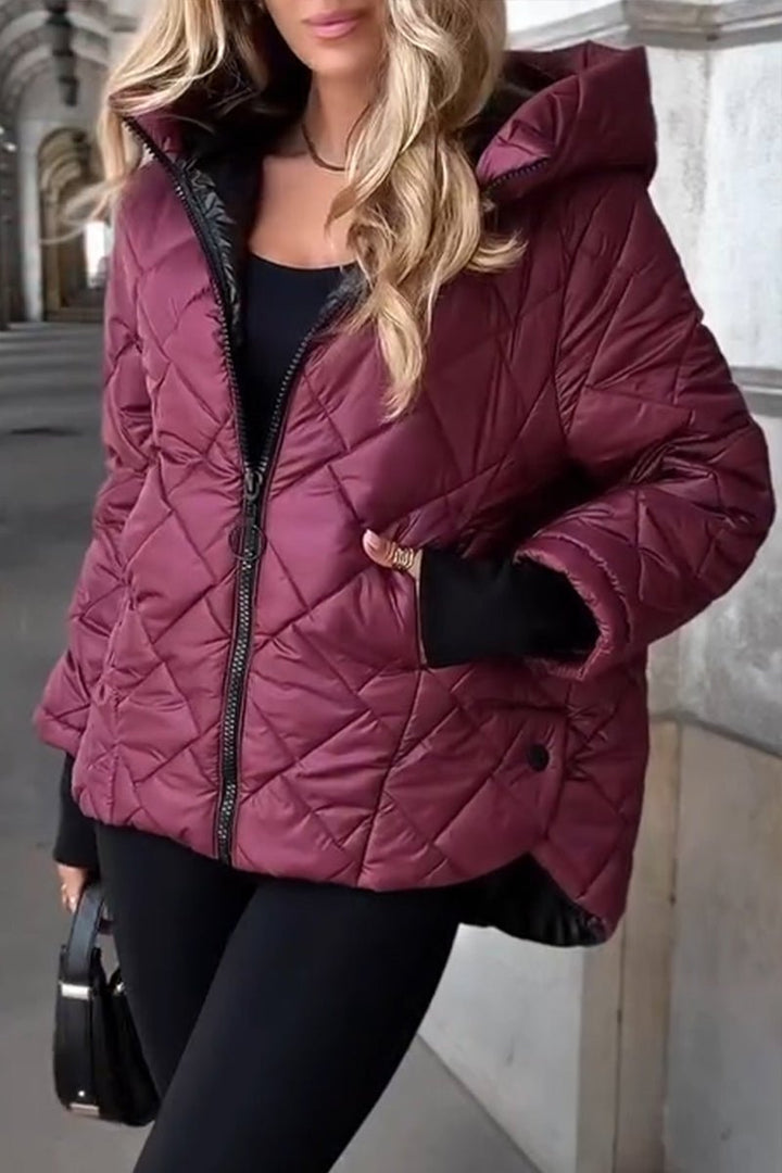 Evelyn | Women's Diamond Quilted Hooded Zip-Up Puffer Jacket