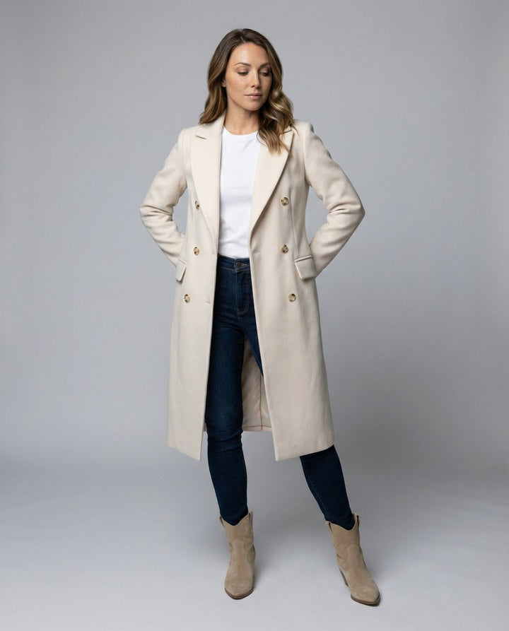 Ella | Women's Double-Breasted Long Polyester Overcoat