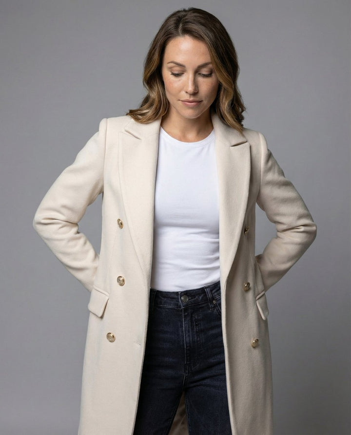 Ella | Women's Double-Breasted Long Polyester Overcoat