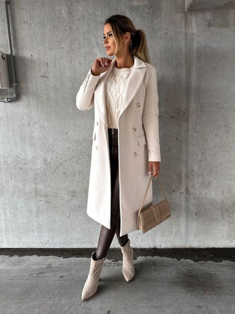 Ella | Women's Double-Breasted Long Polyester Overcoat