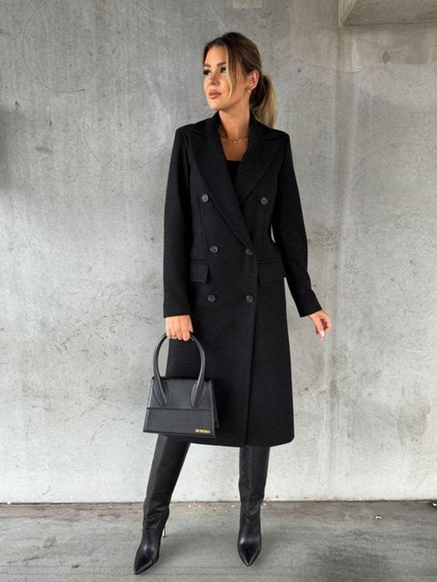 Ella | Women's Double-Breasted Long Polyester Overcoat