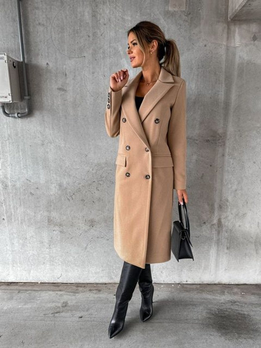 Ella | Women's Double-Breasted Long Polyester Overcoat