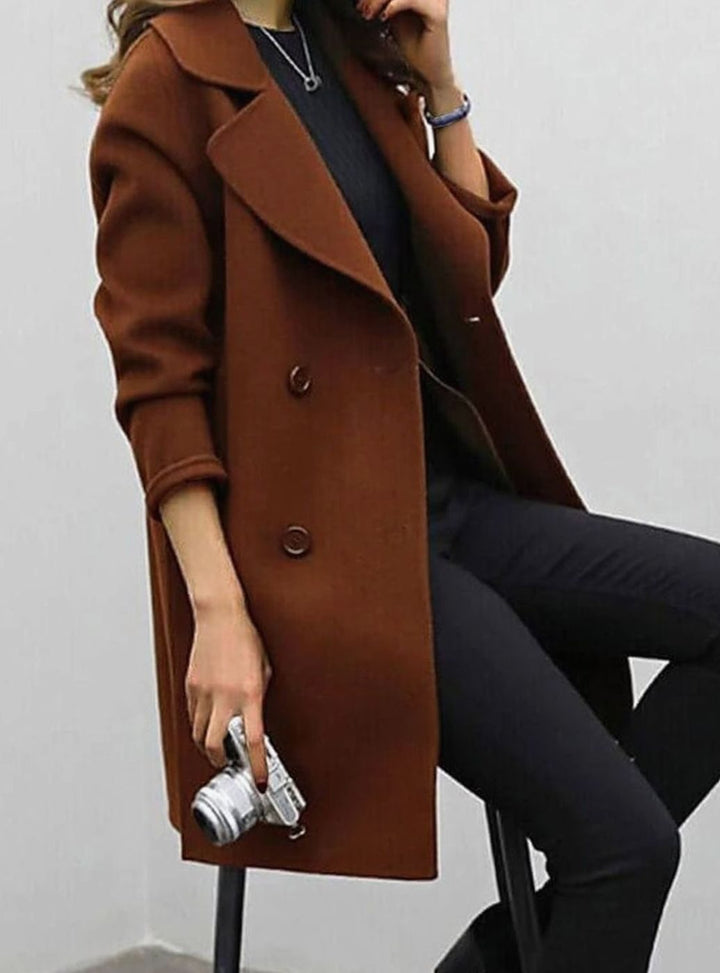 Ava | Women's Double-Breasted Longline -Blend Jacket Coat