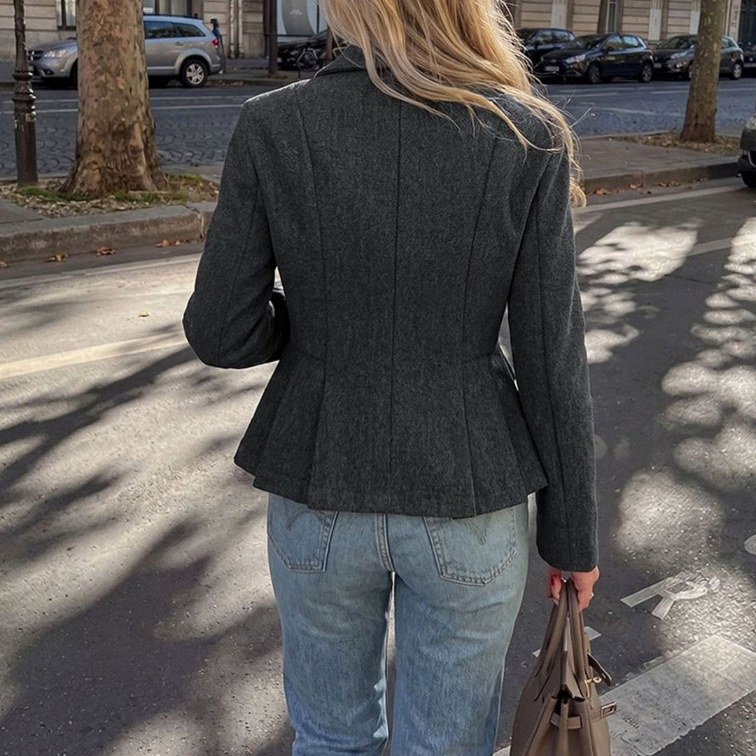 Ella | Women's Double-Breasted Peplum Blazer Long Sleeve Flap-Pocket