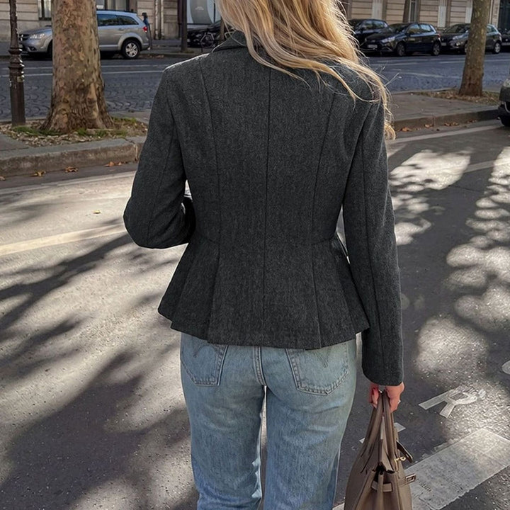 Ella | Women's Double-Breasted Peplum Blazer Long Sleeve Flap-Pocket
