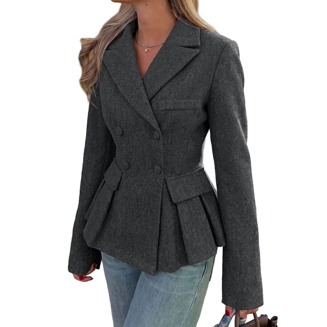 Ella | Women's Double-Breasted Peplum Blazer Long Sleeve Flap-Pocket