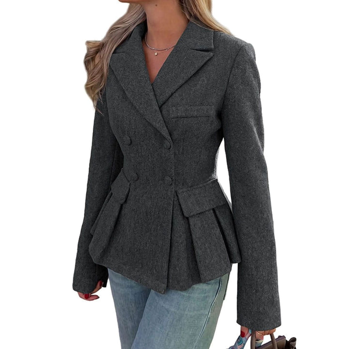 Ella | Women's Double-Breasted Peplum Blazer Long Sleeve Flap-Pocket