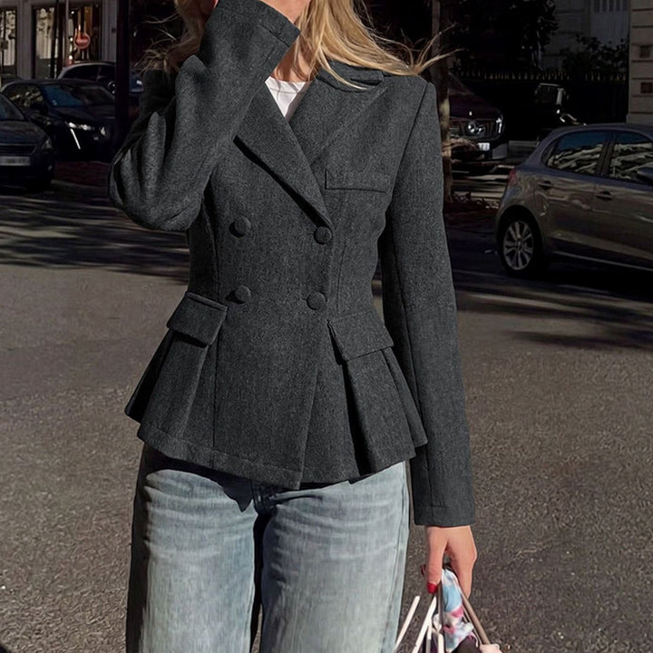 Ella | Women's Double-Breasted Peplum Blazer Long Sleeve Flap-Pocket