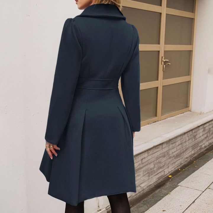 Ava | Women's Double-Breasted Pleated A-Line -Blend Longline Coat