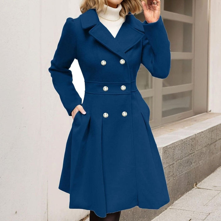 Ava | Women's Double-Breasted Pleated A-Line -Blend Longline Coat