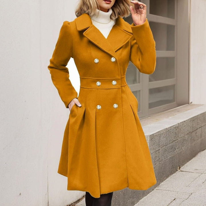 Ava | Women's Double-Breasted Pleated A-Line -Blend Longline Coat