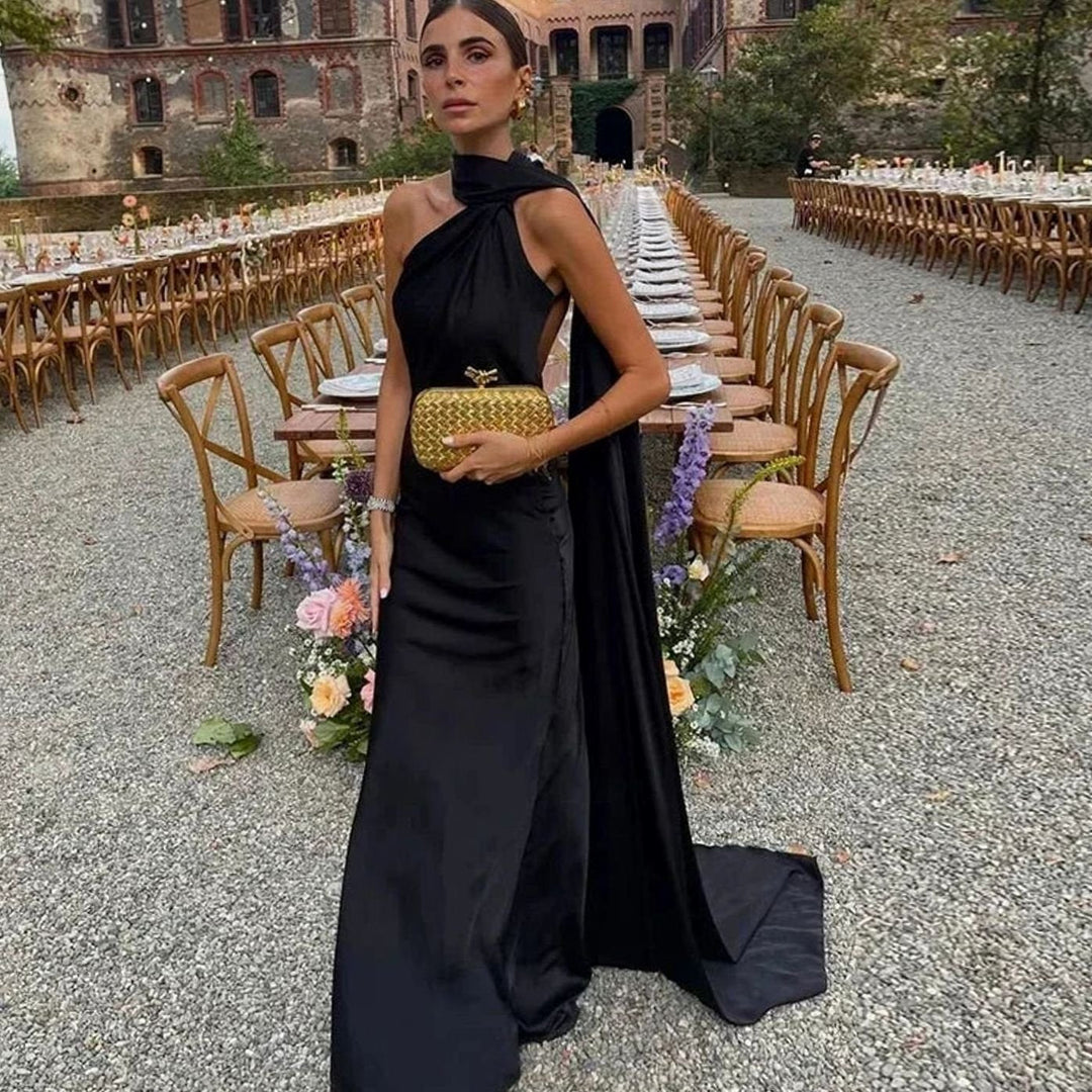 Lily | Women's Draped One-Shoulder Satin Maxi Dress