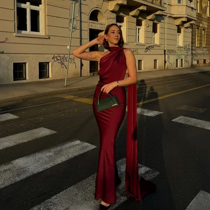 Lily | Women's Draped One-Shoulder Satin Maxi Dress