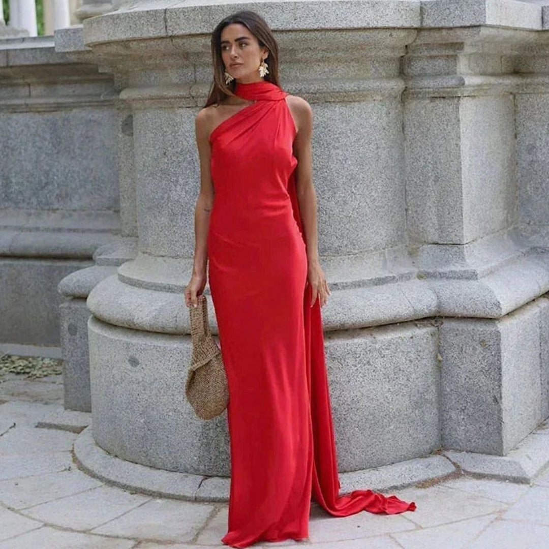 Lily | Women's Draped One-Shoulder Satin Maxi Dress