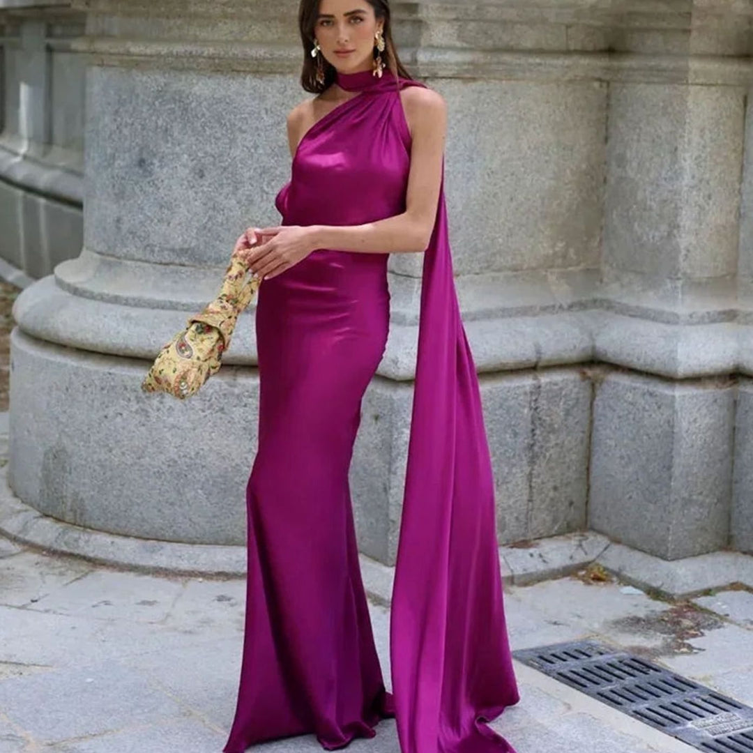 Lily | Women's Draped One-Shoulder Satin Maxi Dress