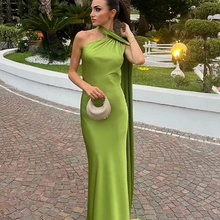 Lily | Women's Draped One-Shoulder Satin Maxi Dress
