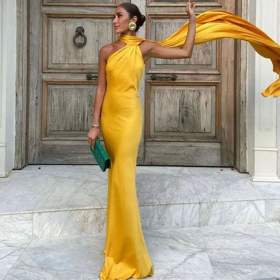 Lily | Women's Draped One-Shoulder Satin Maxi Dress
