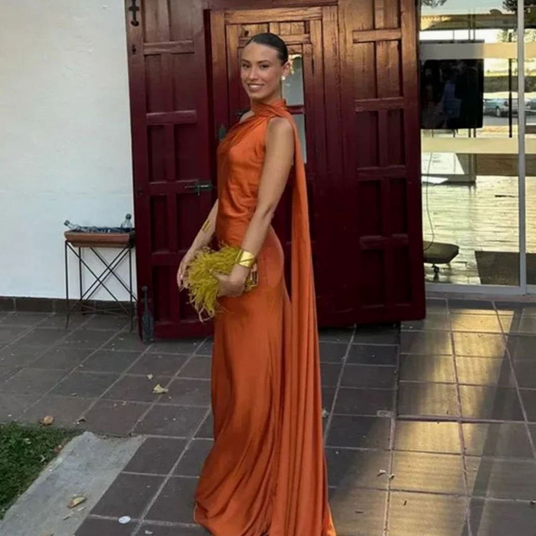 Lily | Women's Draped One-Shoulder Satin Maxi Dress