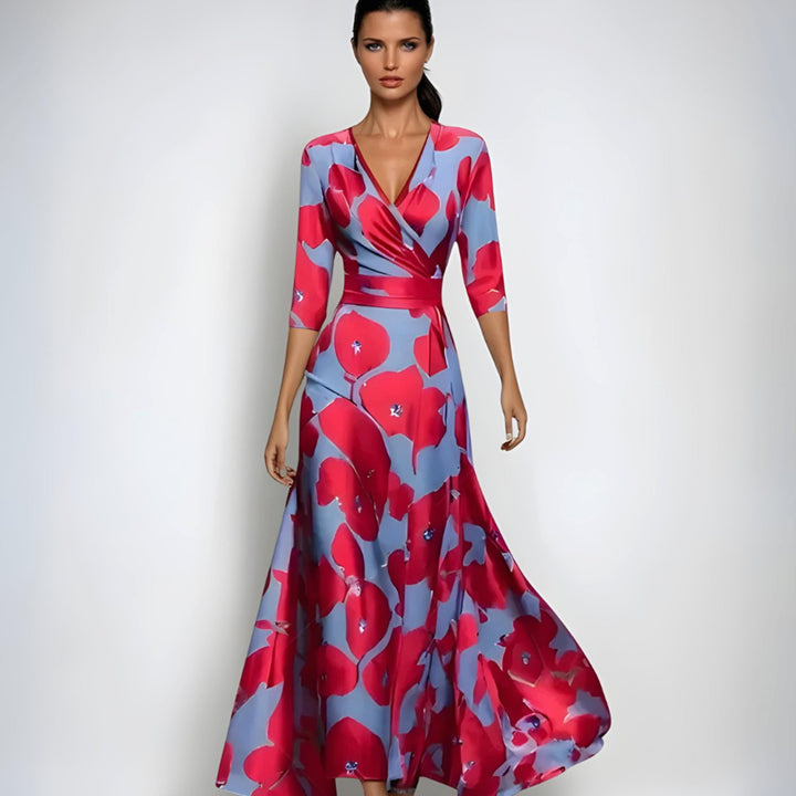Sophia | Women's Elegant V-Neck Wrap Floral Dress Maxi A-Line